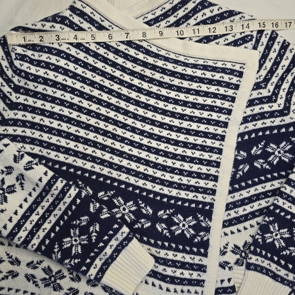 Lands' End Fair Isle Sweater Open Cardigan Navy Ivory Nordic Print Cabincore M - Picture 10 of 13